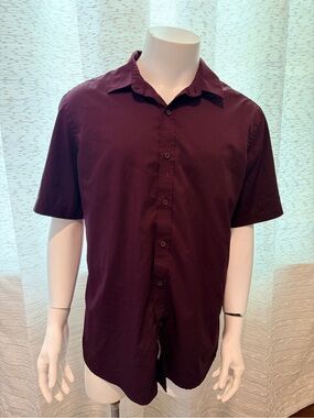MIX&NY Performance Men’s L Burgundy Slim Fit Stretch Button Up Shirt